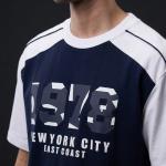 Navy Blue & White Graphic Oversized Casual Half Sleeve T-Shirt