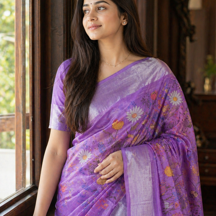 Lavender Linen Cotton Saree