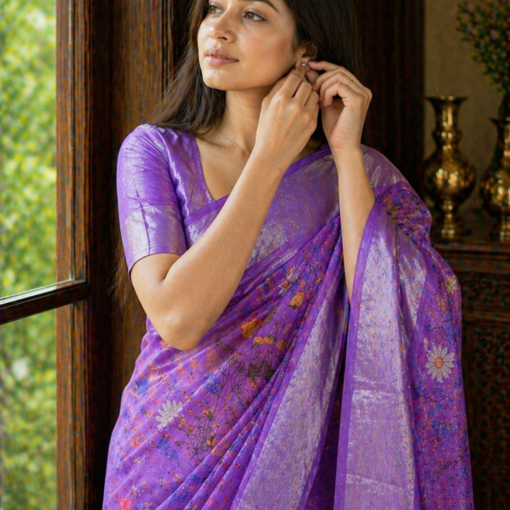 Lavender Linen Cotton Saree