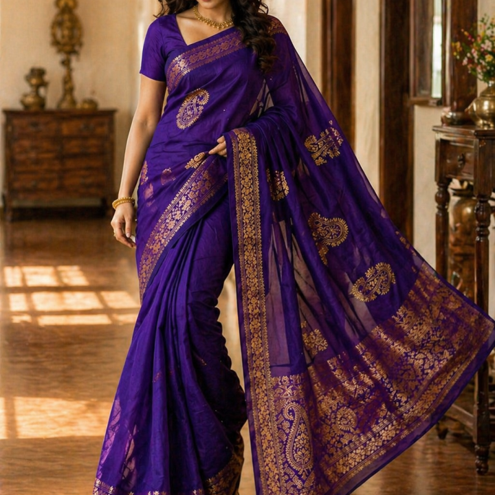 Royal Violet Silk Cotton Saree