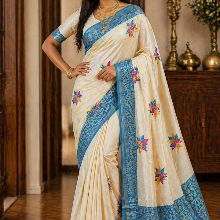 Ivory Blue Meena Tissue Silk Saree