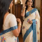 Ivory Blue Meena Tissue Silk Saree