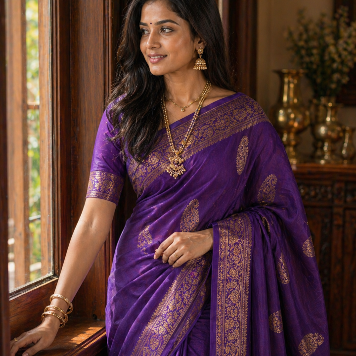 Royal Violet Silk Cotton Saree