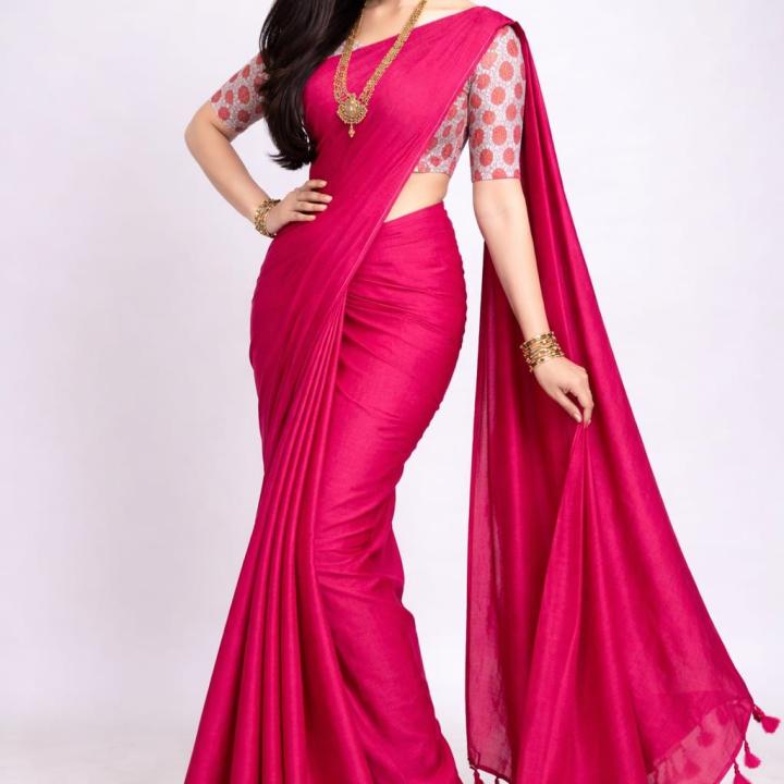 Premium Khadi Cotton Saree – with Kalamkari Blouse Elegance