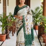 Heritage Grace: Kalamkari-Inspired Cotton Silk Saree in Elegant Green
