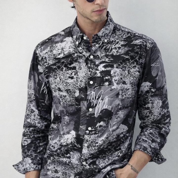 Monochrome Abstract Print Shirt - Button Down