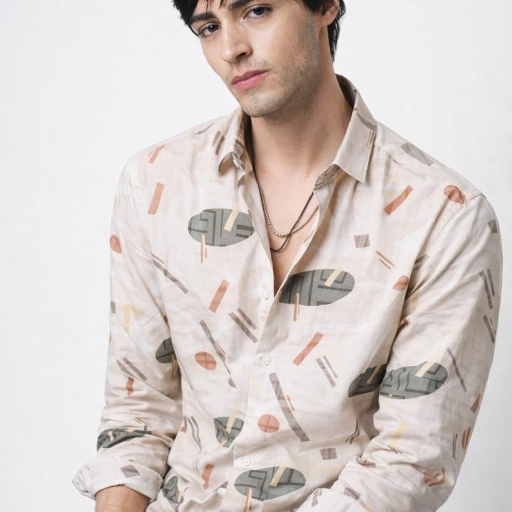 Beige Abstract Geometric Print Shirt