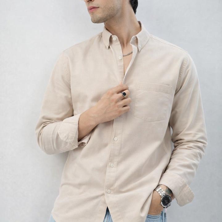 Classic Beige Oxford Cotton Shirt  - Button Down