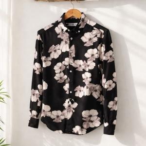 Jet Black Floral Print Shirt - Nylon