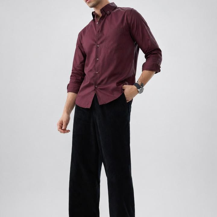 Classic Burgundy Wine Button-Down Shirt
