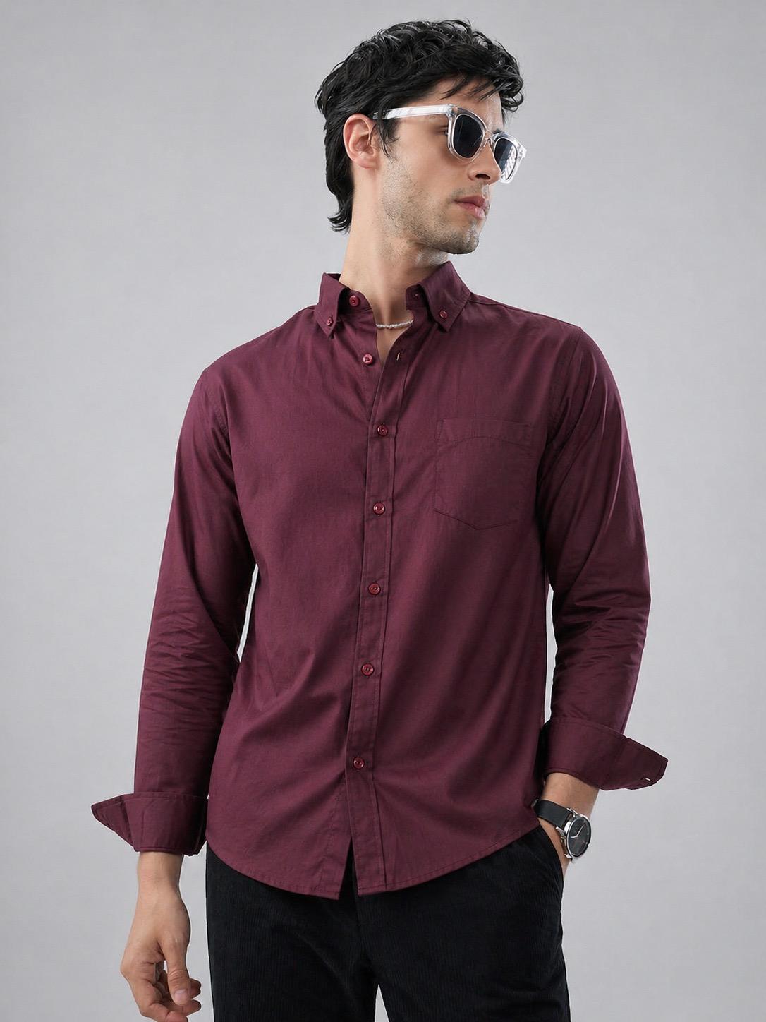 Classic Burgundy Wine Button-Down Shirt