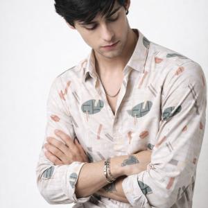 Beige Abstract Geometric Print Shirt