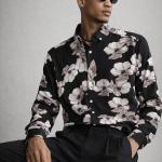 Jet Black Floral Print Shirt - Nylon