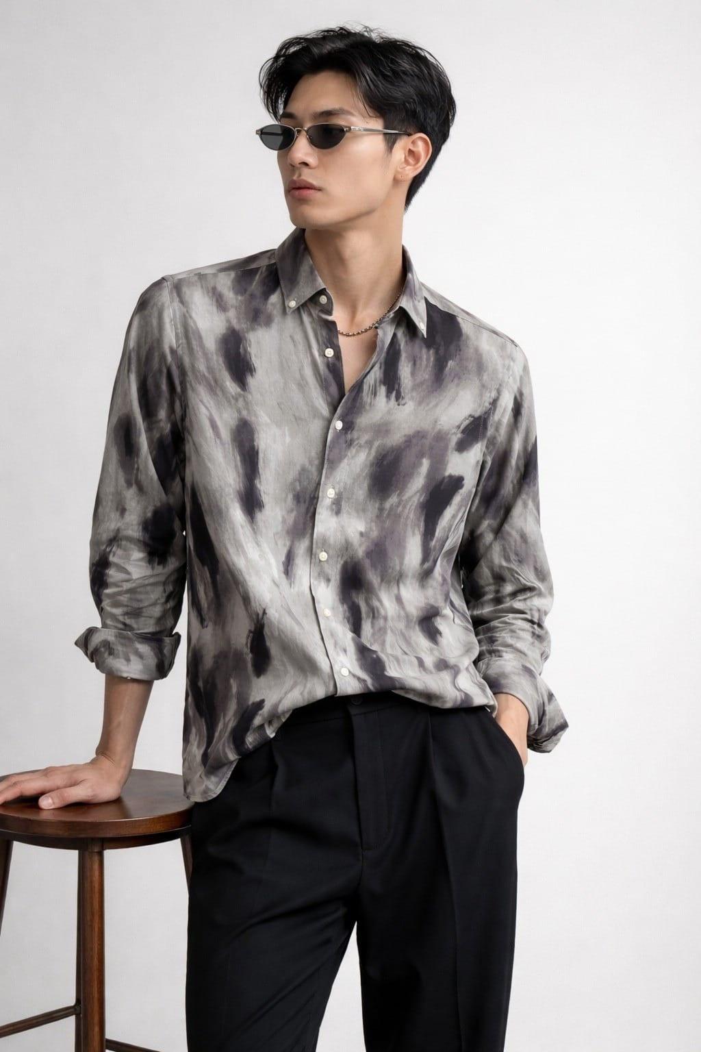 Abstract Print Shirt - Charcoal Black
