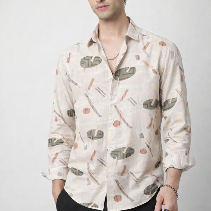 Beige Abstract Geometric Print Shirt