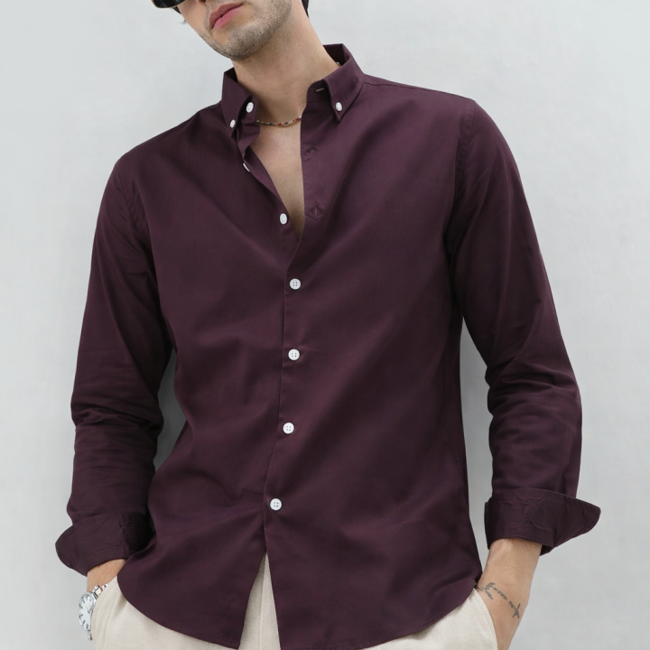 Deep Burgundy Solid Shirt - Button Down