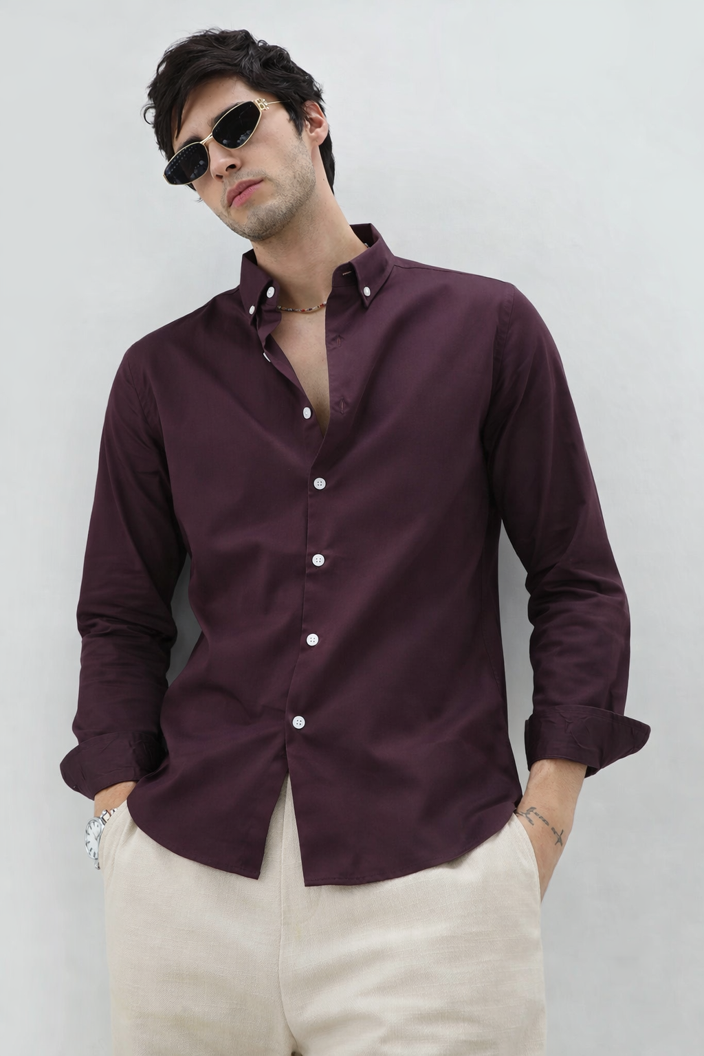 Deep Burgundy Solid Shirt - Button Down