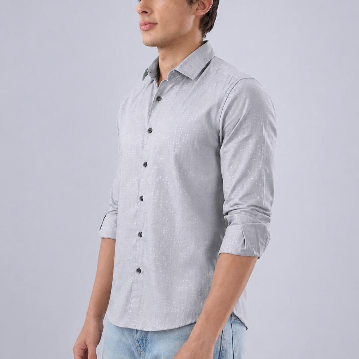 Light Grey Micro Dot Regular Fit Satin Shirt