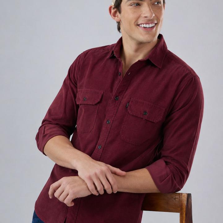 Burgundy Baby Corduroy Shirt - Dual Pocket