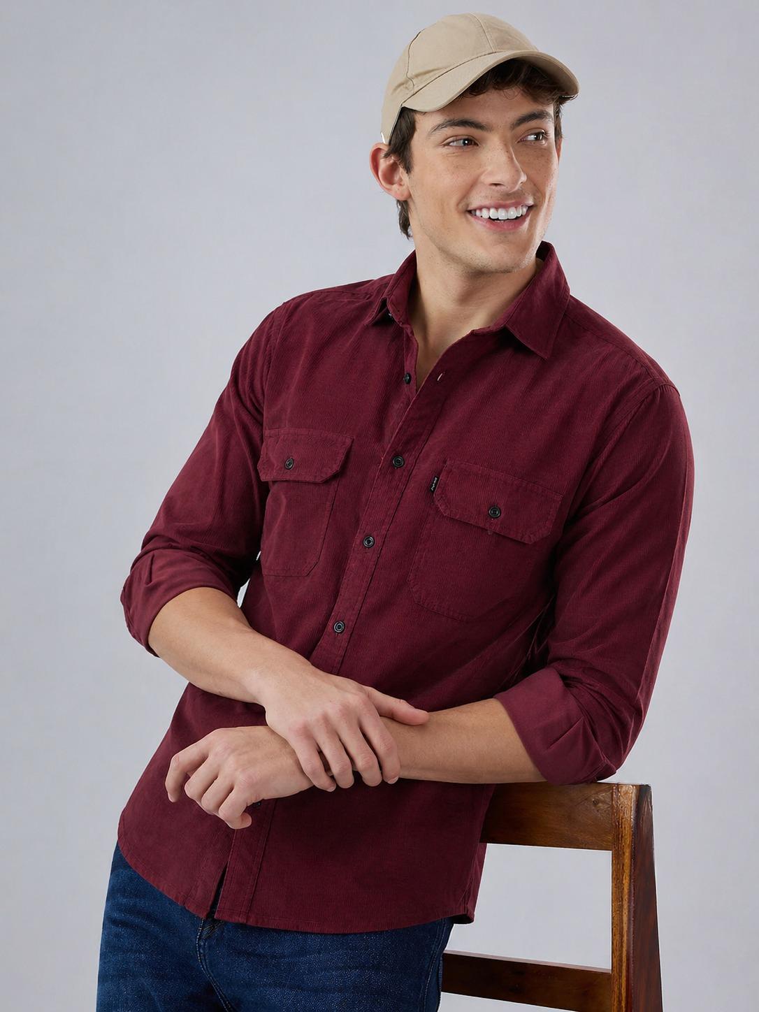 Burgundy Baby Corduroy Shirt - Dual Pocket
