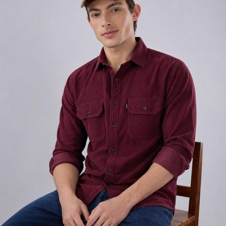 Burgundy Baby Corduroy Shirt - Dual Pocket