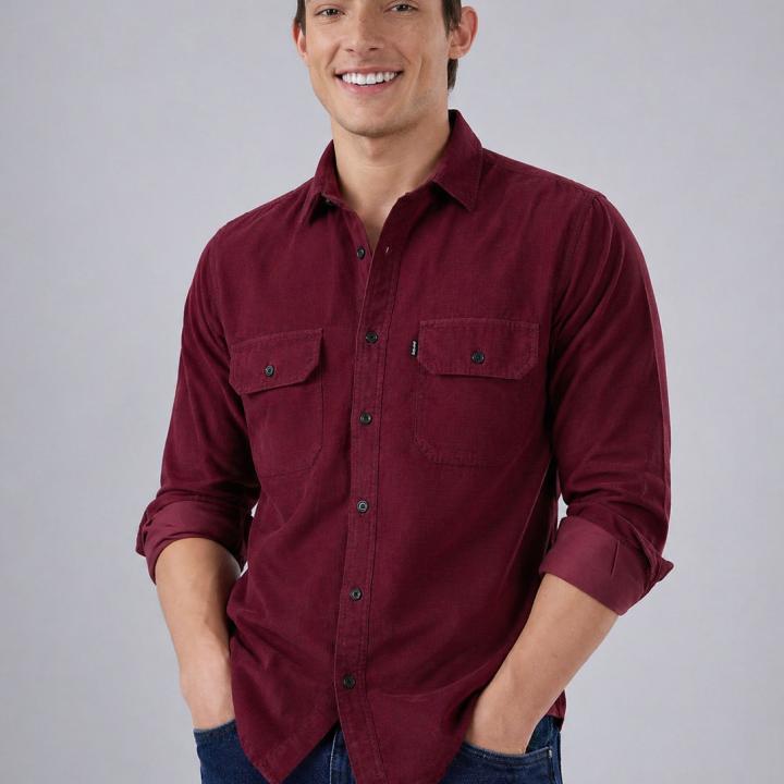 Burgundy Baby Corduroy Shirt - Dual Pocket