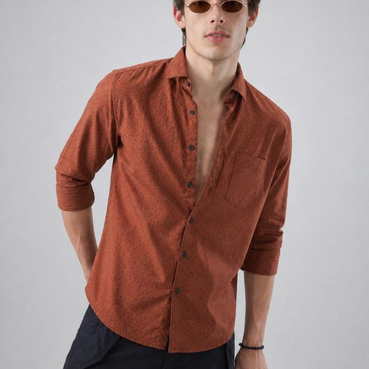 Rust Orange Micro Print Shirt