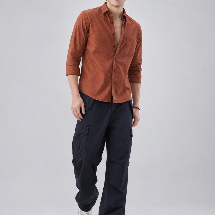 Rust Orange Micro Print Shirt