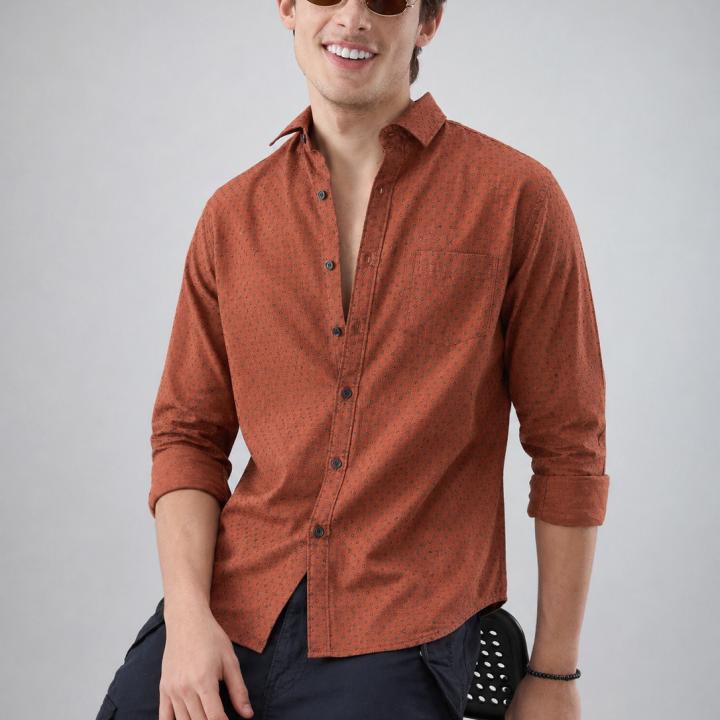 Rust Orange Micro Print Shirt