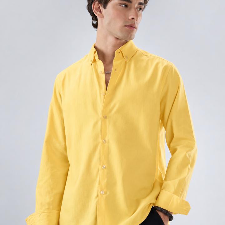 Premium Oxford Lycra Shirt - Butter Yellow