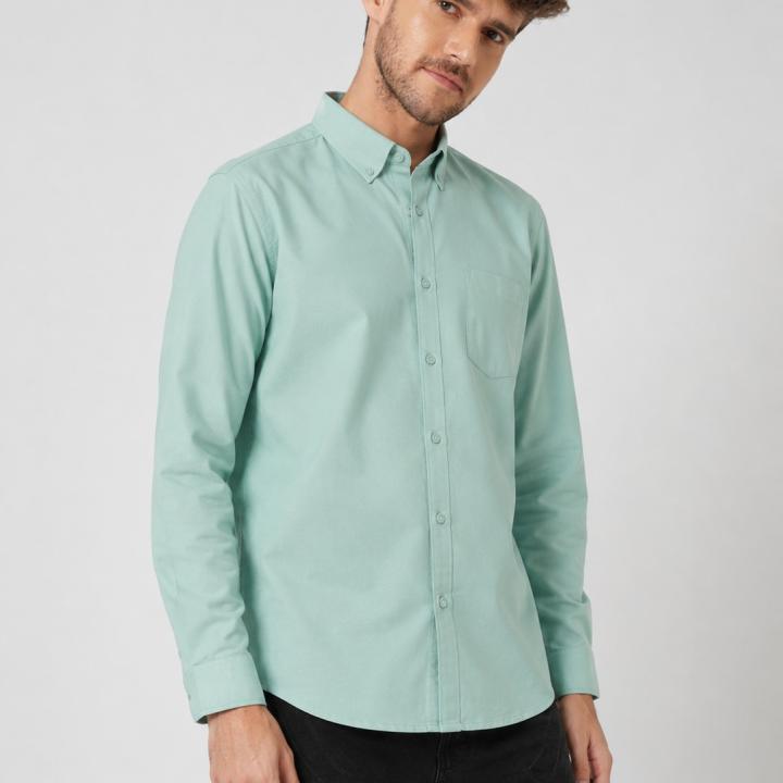 Mint Sage Poly Oxford Shirt Button-Down - Chest Pocket