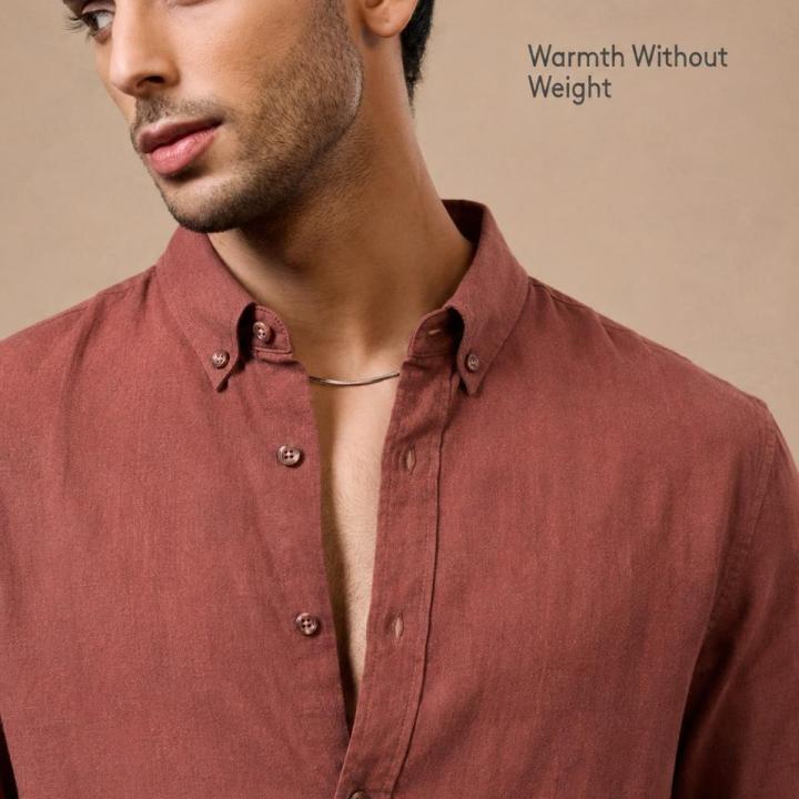 Rust Cotton Linen Blend Shirt - Button Down
