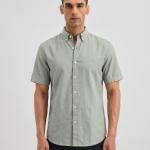 Sage Green Solid Casual Half Sleeve Shirt