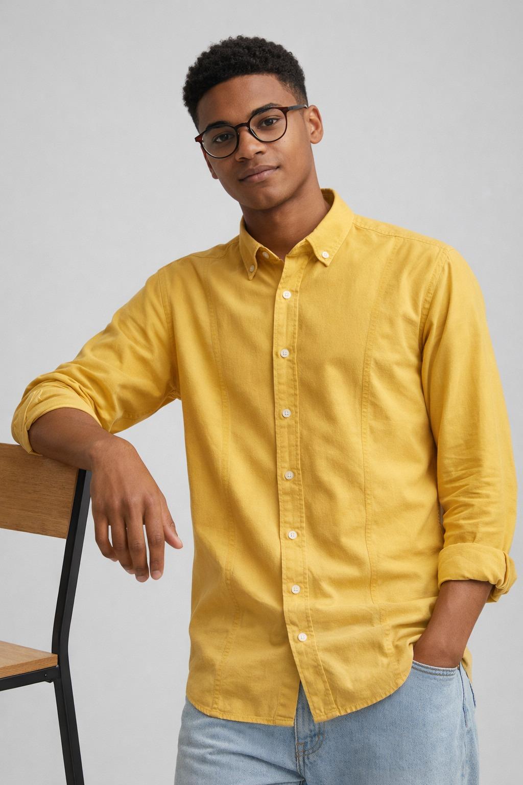 Men’s Solid Button Down Shirt - Mustard Yellow
