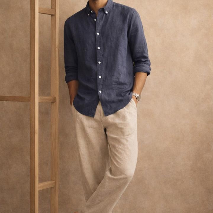 Premium Linen Shirt – Slate Blue