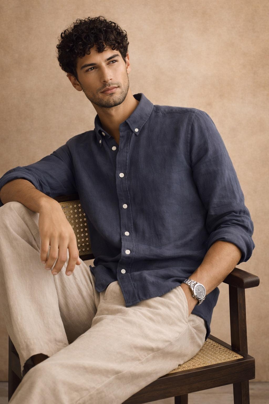 Premium Linen Shirt – Slate Blue