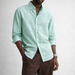 Mint Green Linen-Cotton Shirt – Button Down