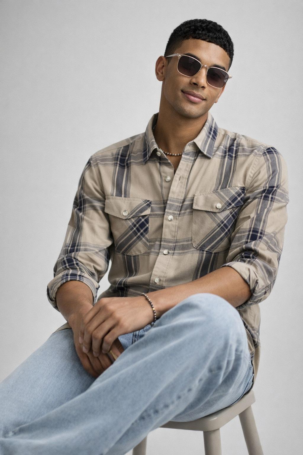 Dual Pocket Checked  Shirt