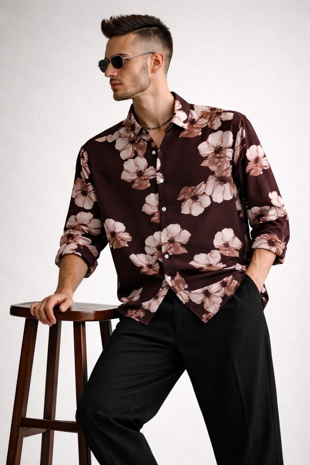 Deep Cocoa Brown Print Shirt - Nylon