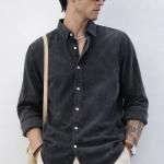 Washed Charcoal Black Denim Shirt