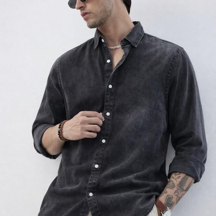 Washed Charcoal Black Denim Shirt