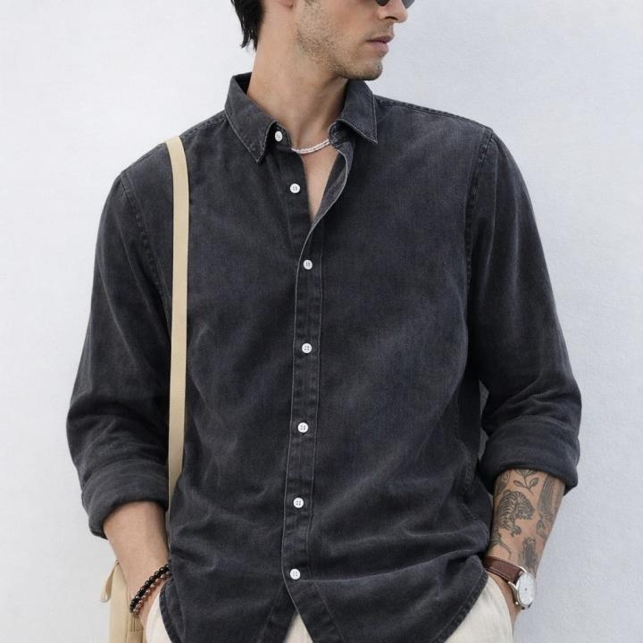 Washed Charcoal Black Denim Shirt