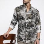 Neutral Abstract Print Shirt  - Button Down