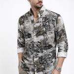 Neutral Abstract Print Shirt  - Button Down