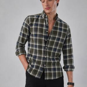 Olive Green Plaid Checked Shirt