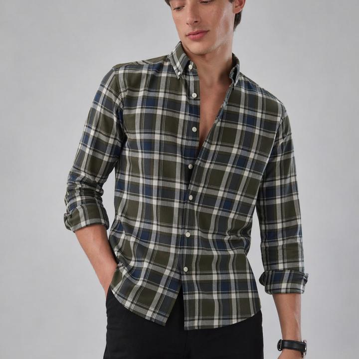 Olive Green Plaid Checked Shirt
