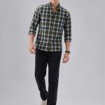 Olive Green Plaid Checked Shirt