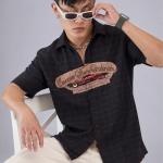 Dark Charcoal Retro Graphic Short Sleeve Shirt