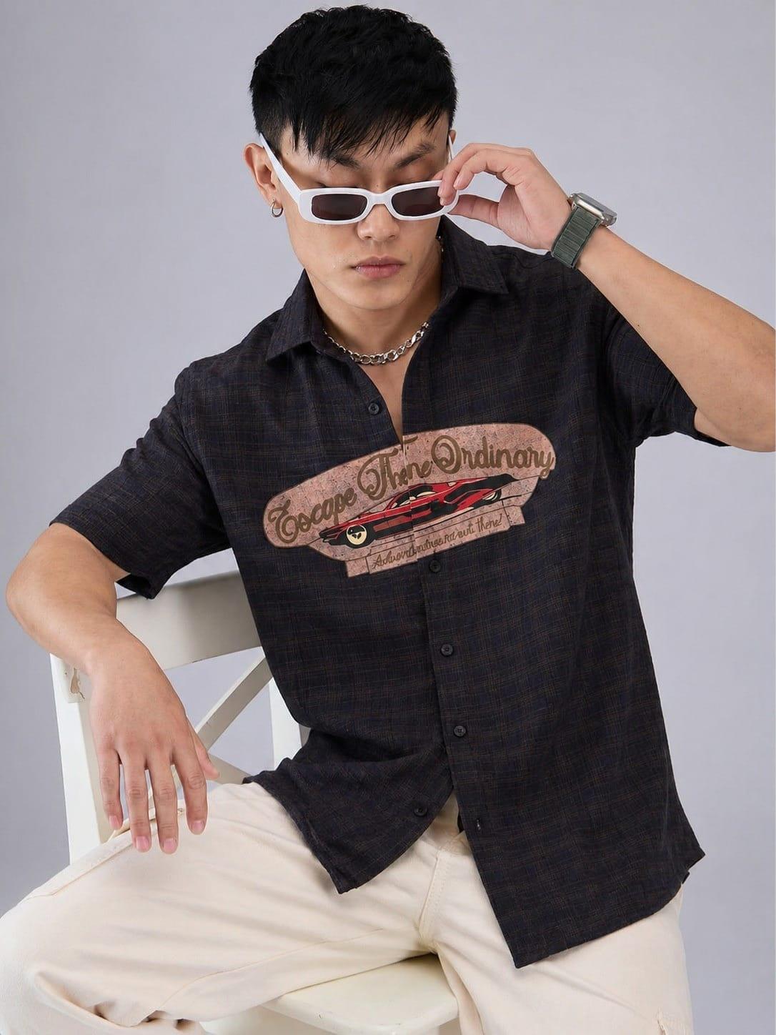 Dark Charcoal Retro Graphic Short Sleeve Shirt