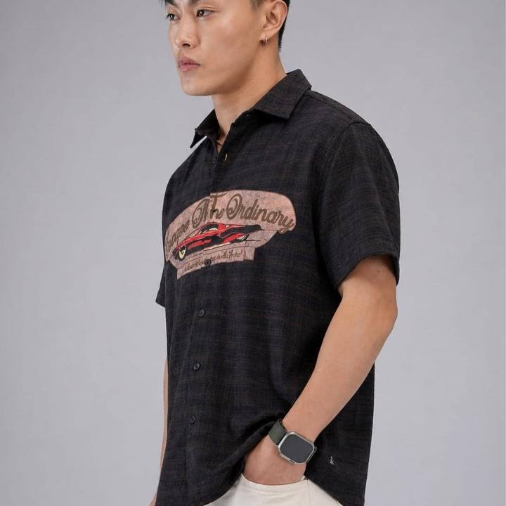 Dark Charcoal Retro Graphic Short Sleeve Shirt